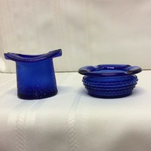 Vintage Cobalt Blue Lowell Top Hat & Dish Ash Tray